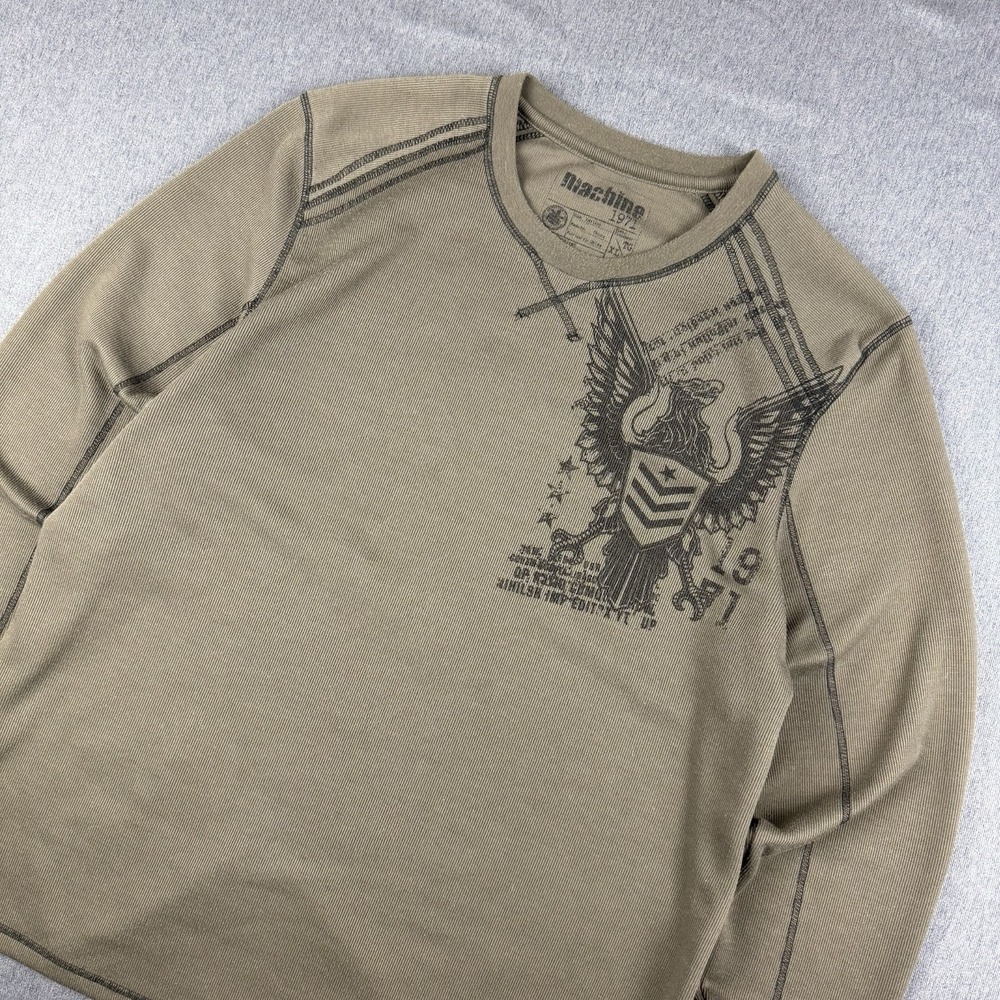 Vintage Machine Y2K Shirt Mens XL Bird Wing Graphic Thermal Long Sleeve Brown